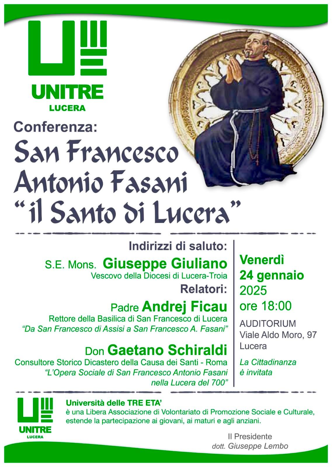 Conferenza 24 gennaio 2025: San Francesco Antonio Fasani “il santo di Lucera”